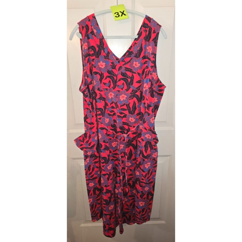 Floral Sleeveless Jumpsuit With Drawstring Waist Red & Blue Size 3X By AnyBody